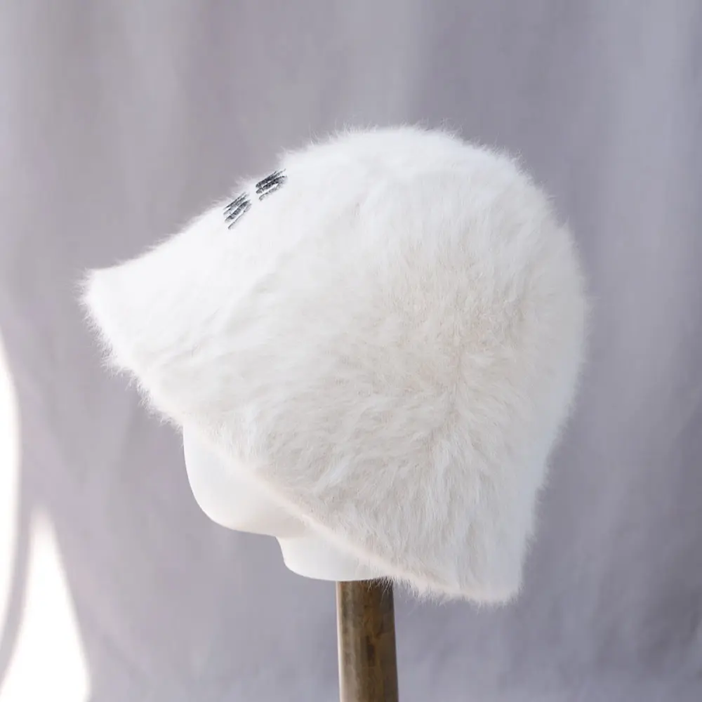 2025 Hat winter women's fashion Solid color with letter rabbit fur hat bucket cap Y2K fashion knitted wool basin Bucket Hat