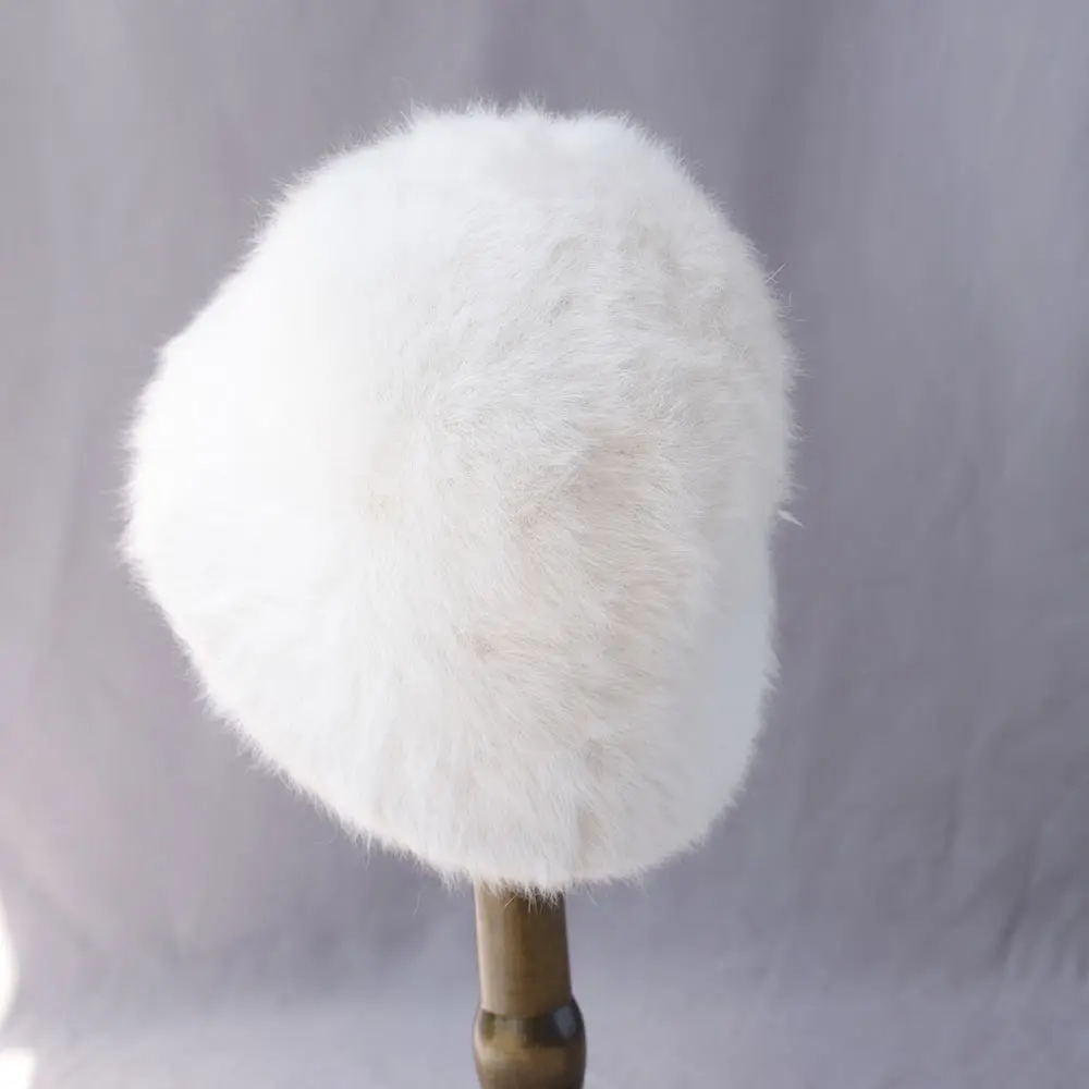 2025 Hat winter women's fashion Solid color with letter rabbit fur hat bucket cap Y2K fashion knitted wool basin Bucket Hat