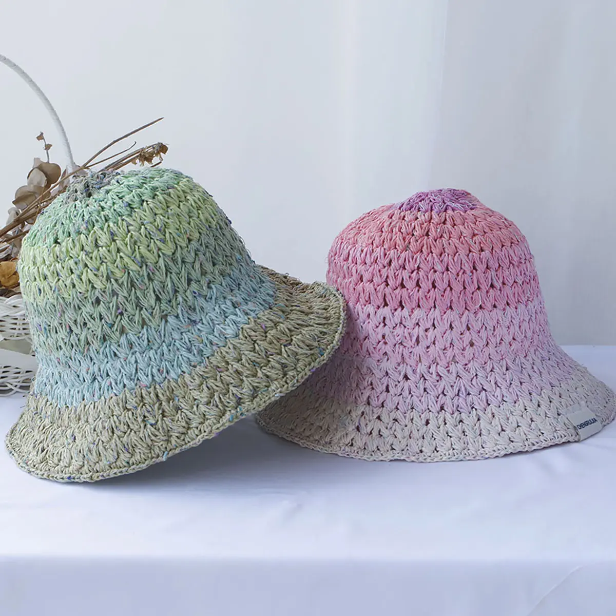 Tie Dyeing Geography Series sun hat bucket hat Multicolor Foldable Sun Crochet Hat For Beach Travel Vacation handmade straw hat