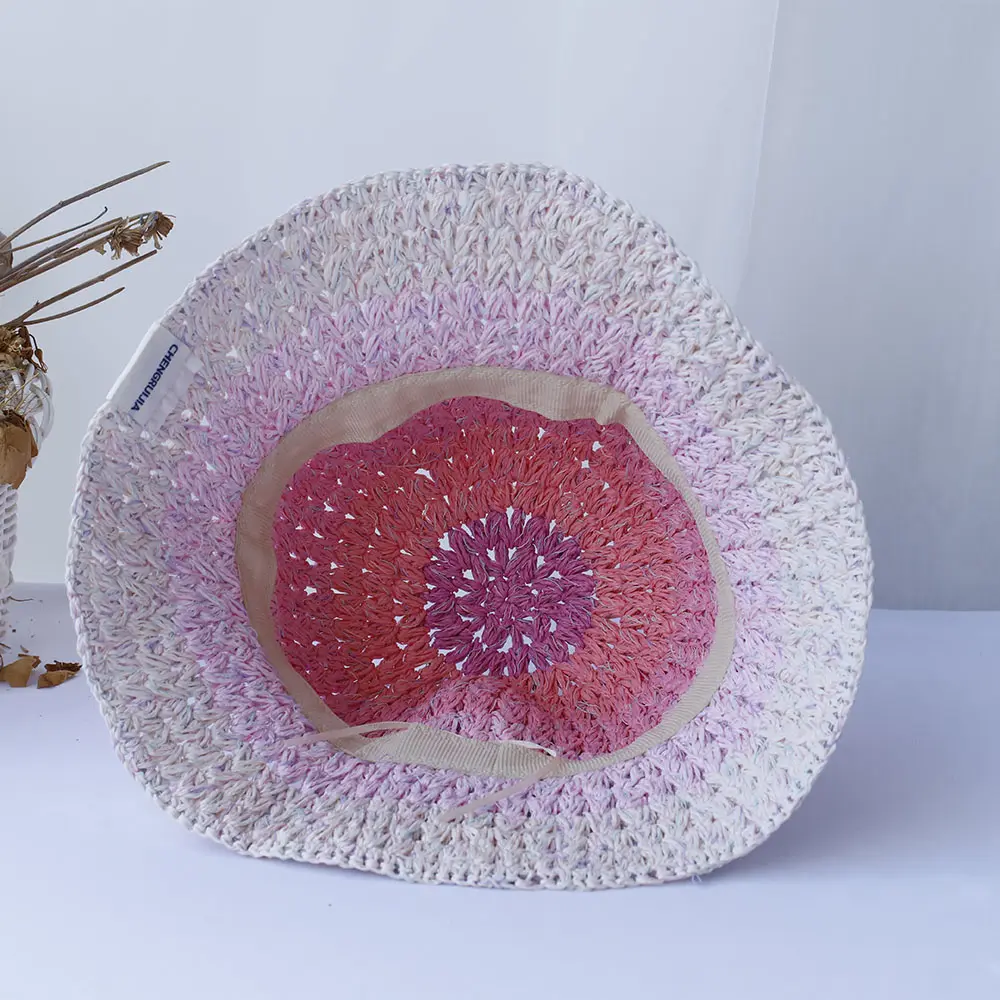 Tie Dyeing Geography Series sun hat bucket hat Multicolor Foldable Sun Crochet Hat For Beach Travel Vacation handmade straw hat