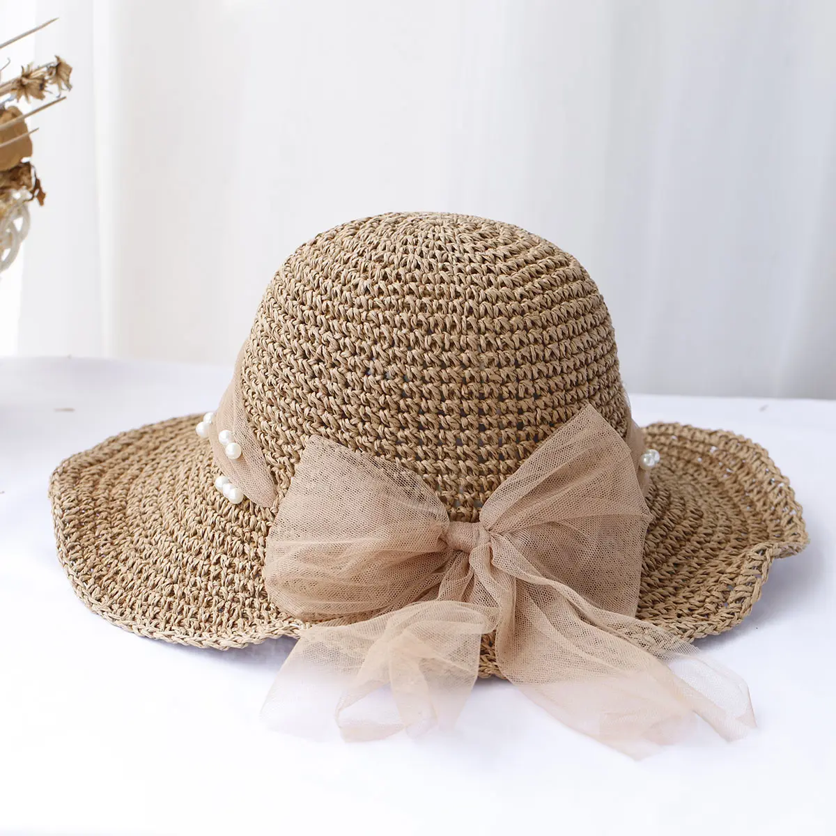 2024 New fashion Style bucket hat Multicolor Foldable Sun Crochet Hat For Beach, Travel And Vacation handmade straw hat