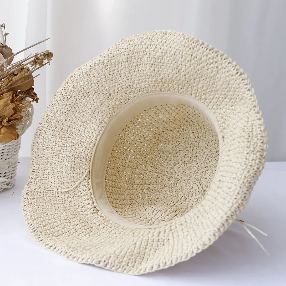 Girl New fashion Style bucket hat Multicolor Foldable Sun Crochet Hat For Beach, Travel And Vacation handmade straw hat