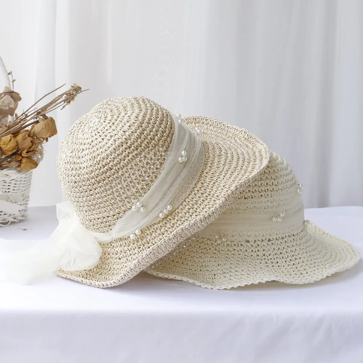 2024 New fashion Style bucket hat Multicolor Foldable Sun Crochet Hat For Beach, Travel And Vacation handmade straw hat