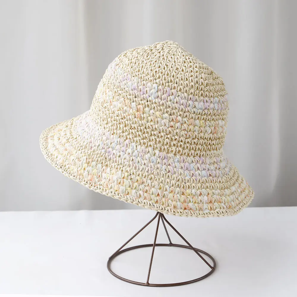 NEW Women Sun Hat Colorful str Wide Large Brim Beach Hats Womens Summer Straw Hat Foldable Chapeau Femme Beach UV Protection Cap