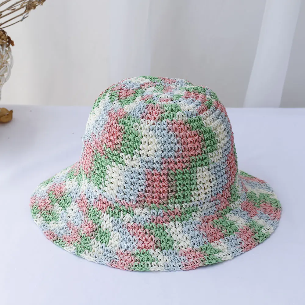 Rainbow Hat Tie dyeing New fashion Style  Bucket Hats Foldable Sun Crochet Hat For Beach, Travel And Vacation handmade straw hat