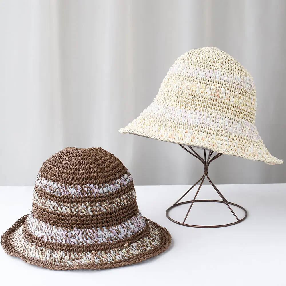 NEW Women Sun Hat Colorful str Wide Large Brim Beach Hats Womens Summer Straw Hat Foldable Chapeau Femme Beach UV Protection Cap