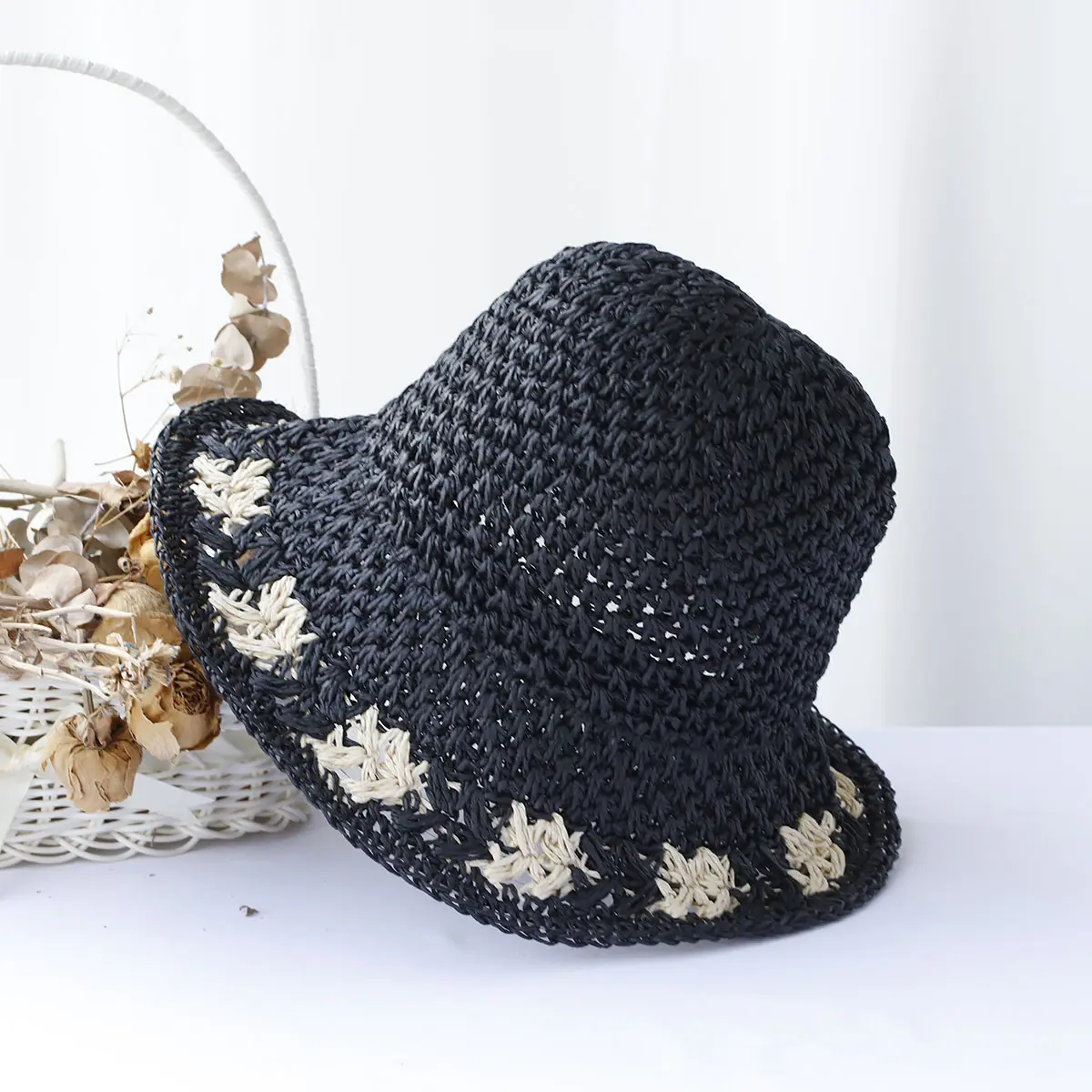 2024 New fashion Foldable bucket hat UV Protection sun hat For Beach,Travel And Vacation handmade straw hat