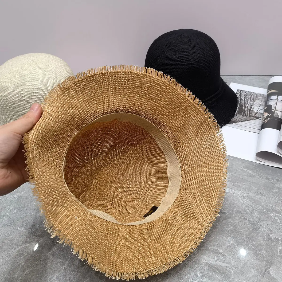 Simple solid color tassels hat beach women's hats for the sun Golf cap summer hat Women's hat straw hat Bucket hat sun hats caps