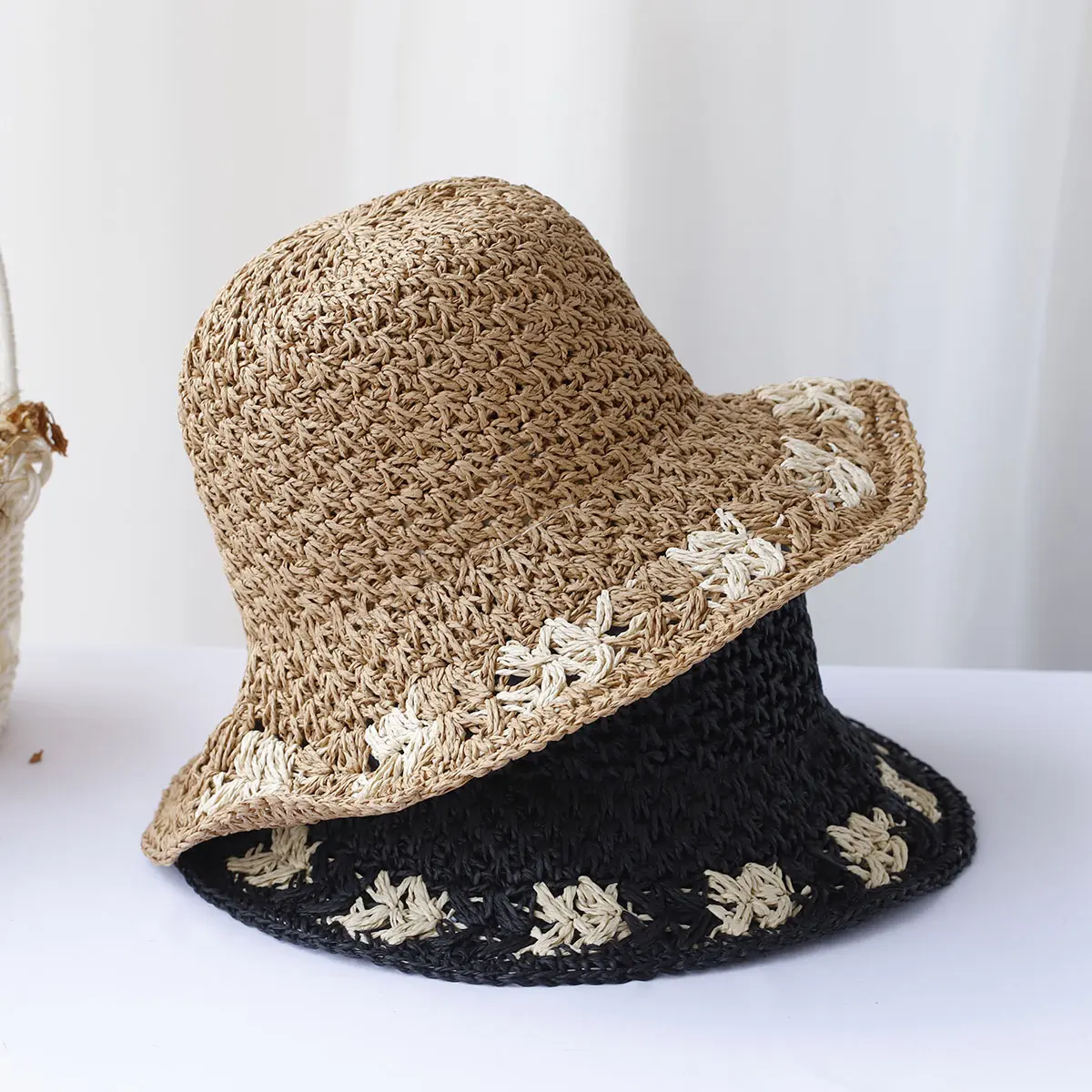 2024 New fashion Foldable bucket hat UV Protection sun hat For Beach,Travel And Vacation handmade straw hat