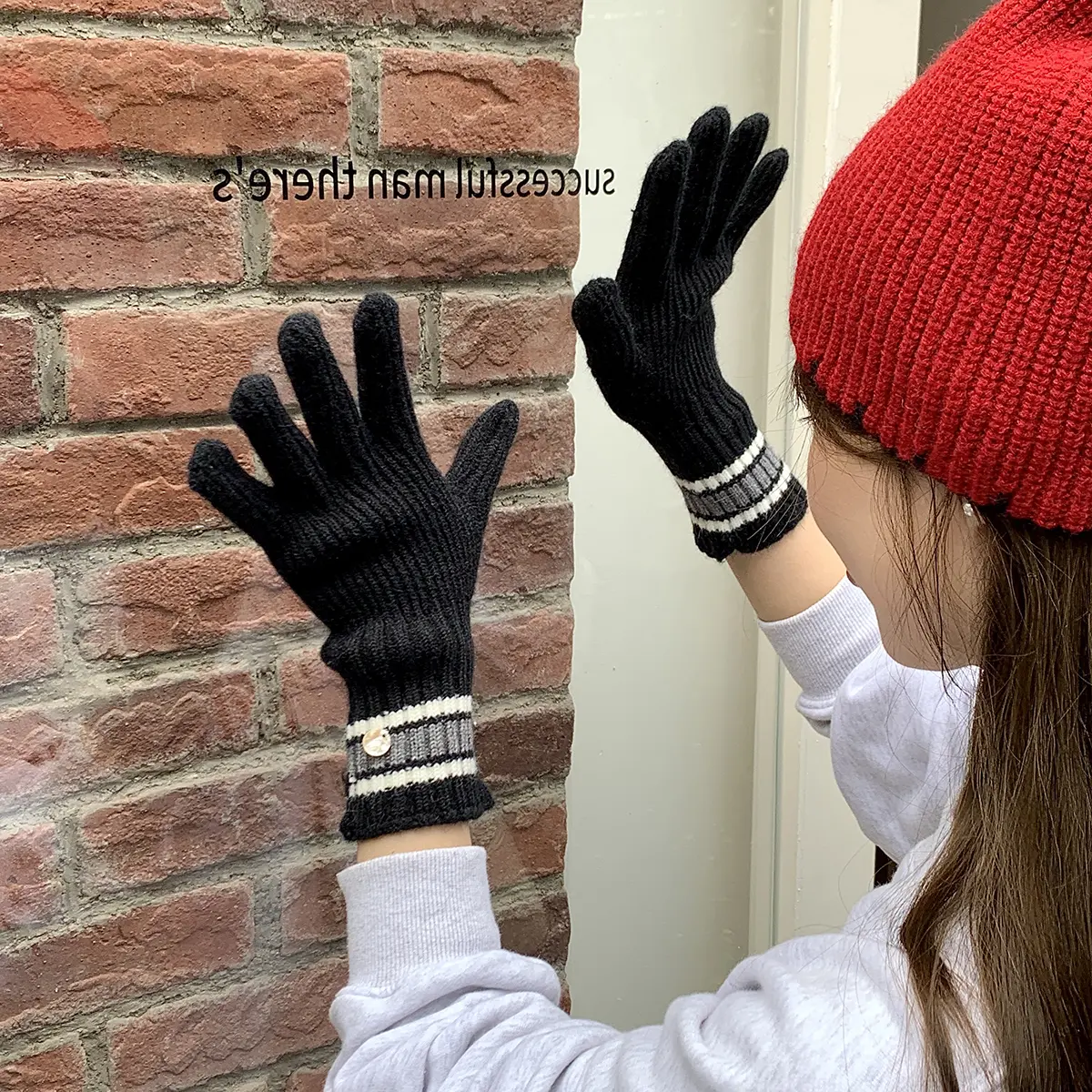 new stripe Rabbit knitting Gloves Female Winter Mittens Factory Outlet Fur Gloves women's winter gloves Women Girls Mittens 2024