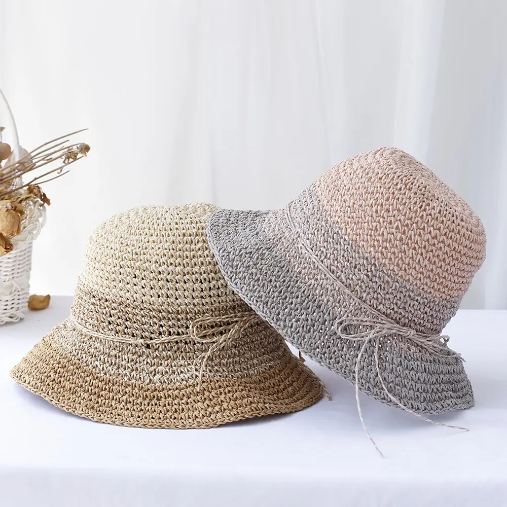 2024 New fashion Style  Bucket Hats Foldable Sun Crochet Hat For Beach, Travel And Vacation handmade straw hat