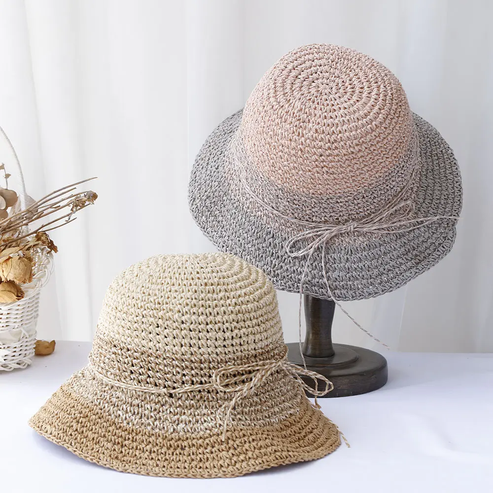 2024 New fashion Style  Bucket Hats Foldable Sun Crochet Hat For Beach, Travel And Vacation handmade straw hat