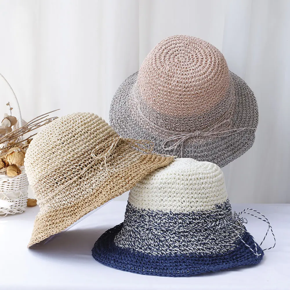 2024 New fashion Style  Bucket Hats Foldable Sun Crochet Hat For Beach, Travel And Vacation handmade straw hat