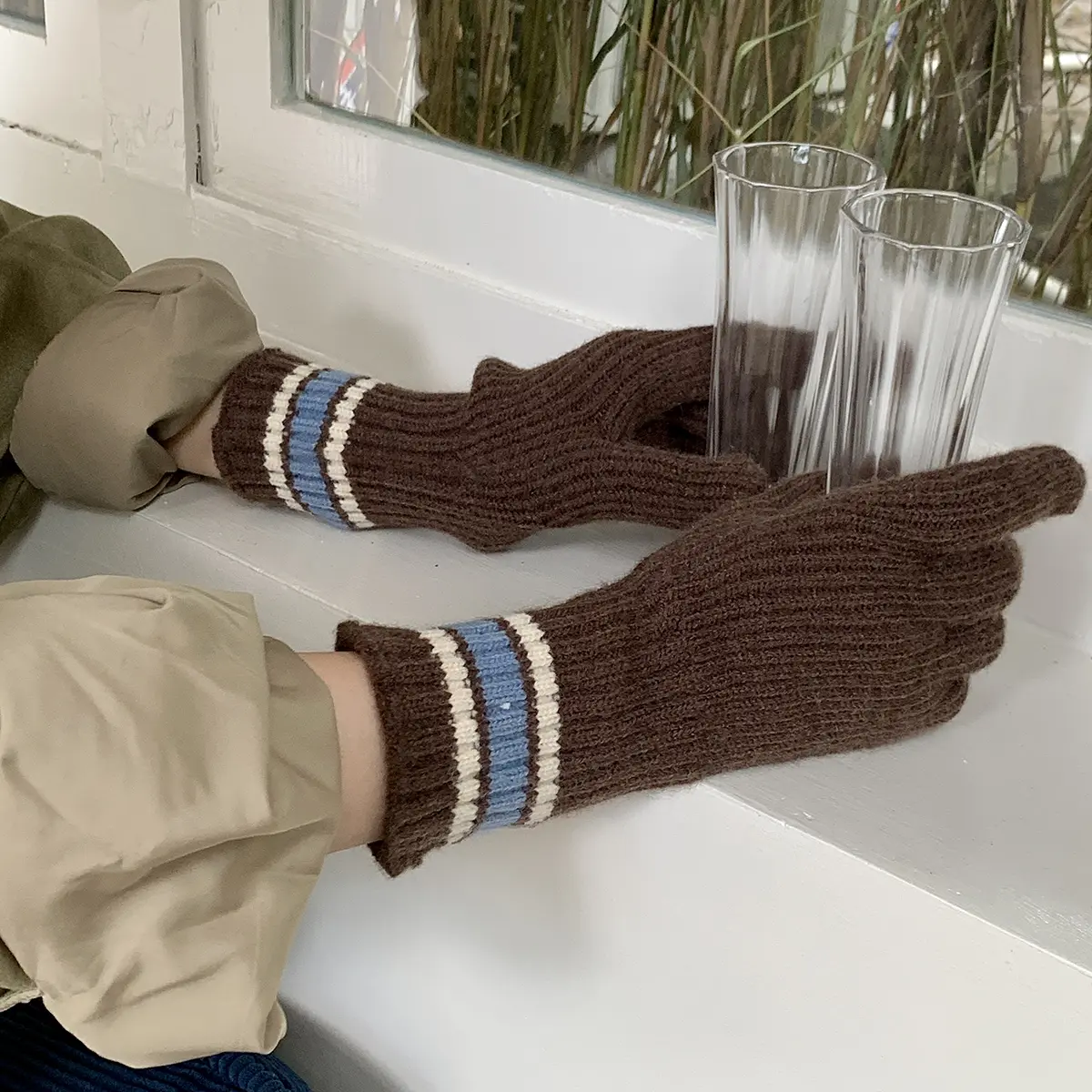 new stripe Rabbit knitting Gloves Female Winter Mittens Factory Outlet Fur Gloves women's winter gloves Women Girls Mittens 2024