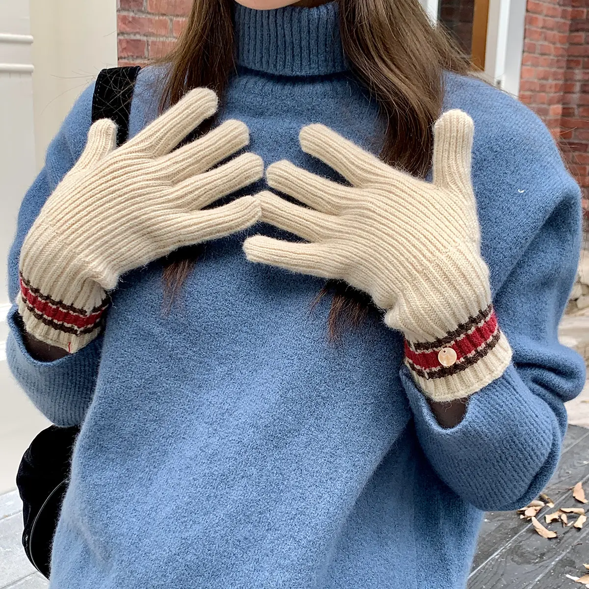 new stripe Rabbit knitting Gloves Female Winter Mittens Factory Outlet Fur Gloves women's winter gloves Women Girls Mittens 2024