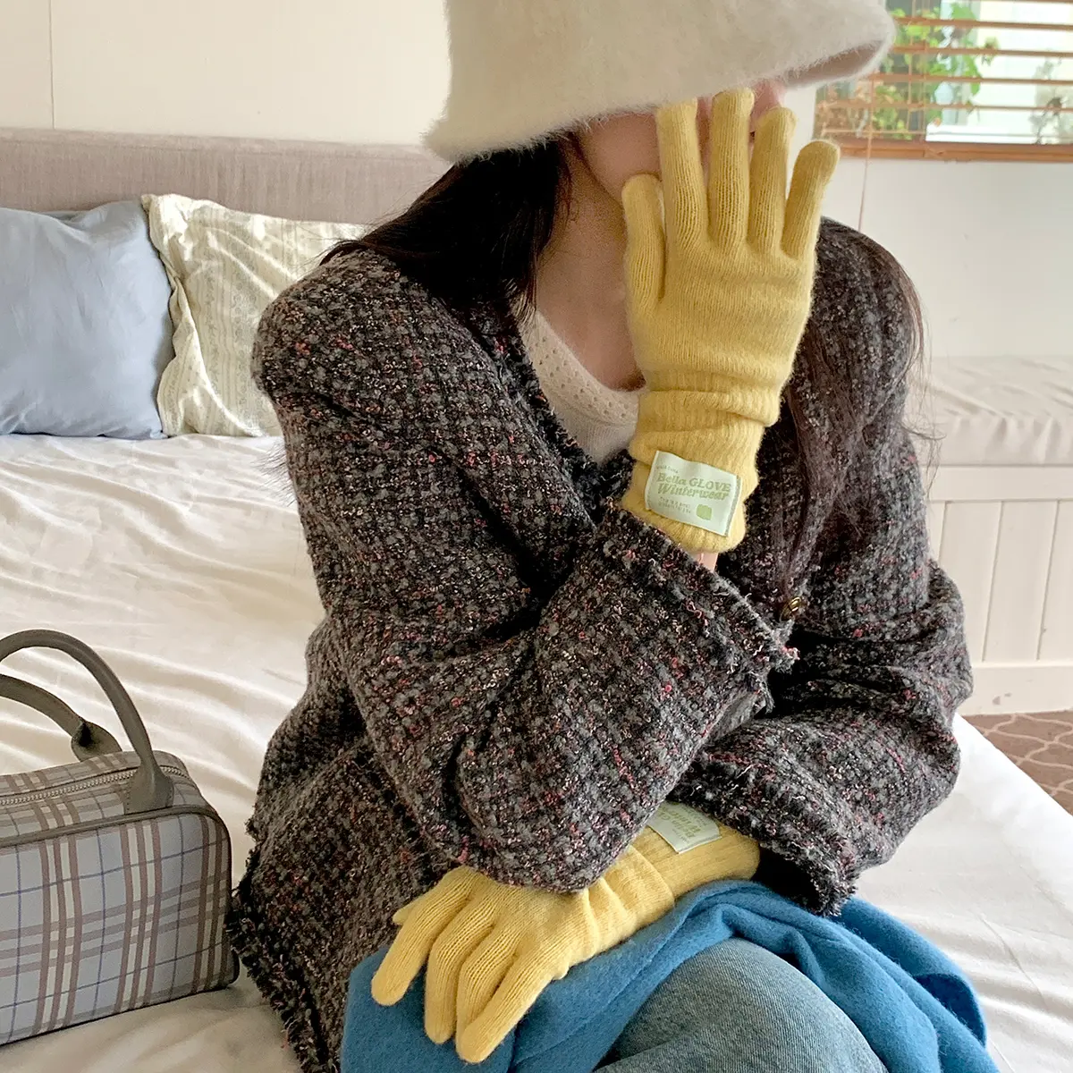 New Cute Rabbit knitting Gloves Female Winter Mittens Factory Outlet Fur Gloves women's winter gloves Women Girls Mittens 2024