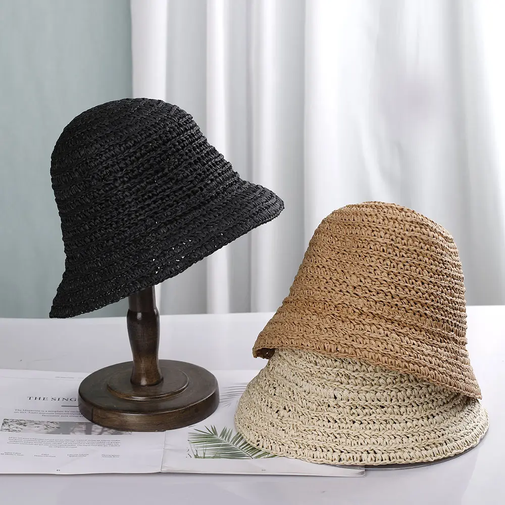 2022 sun protection women's beach hat Bucket hat women's cap 2022 Balaclava rafia sun hat visor hat straw hat panama for girls