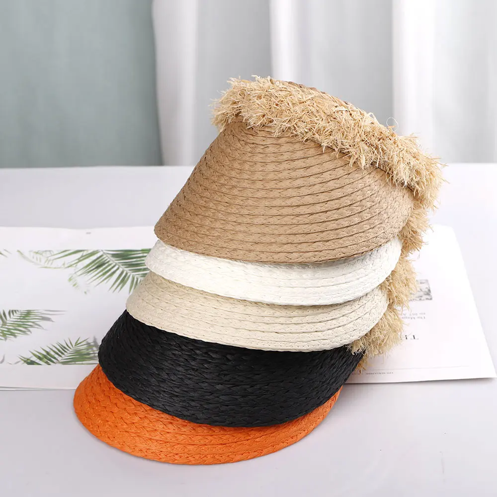 Empty top cap tassels Beach picture hats women's cap 2022 Balaclava rafia sun hat visor hat manual straw hat panama for girls