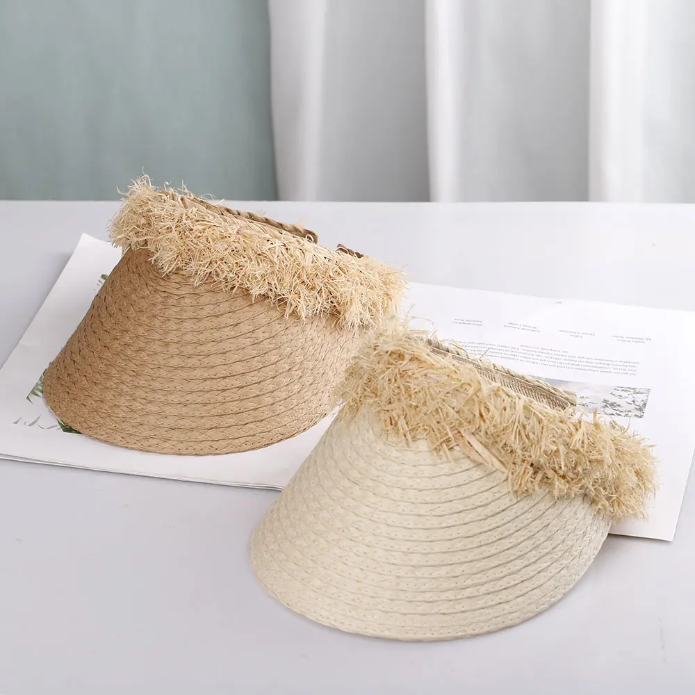 Empty top cap tassels Beach picture hats women's cap 2022 Balaclava rafia sun hat visor hat manual straw hat panama for girls