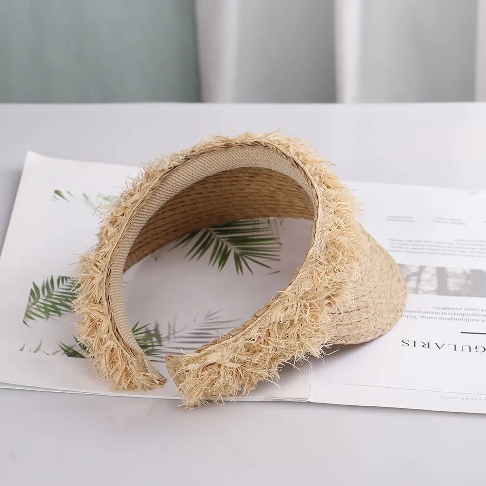 Empty top cap tassels Beach picture hats women's cap 2022 Balaclava rafia sun hat visor hat manual straw hat panama for girls