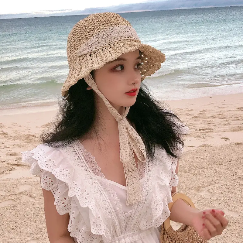 New 2021 summer sun hat bow Raffia hat Visor Temperament  Straw hats Women's Sea beach vacation leisure sunscreen hats for girls