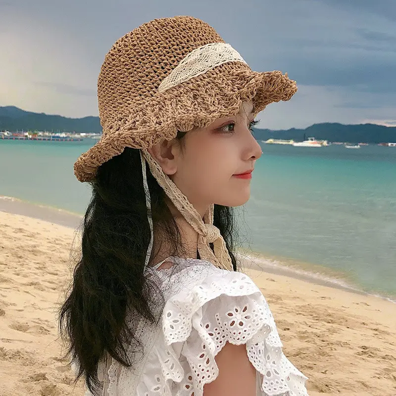 New 2021 summer sun hat bow Raffia hat Visor Temperament  Straw hats Women's Sea beach vacation leisure sunscreen hats for girls