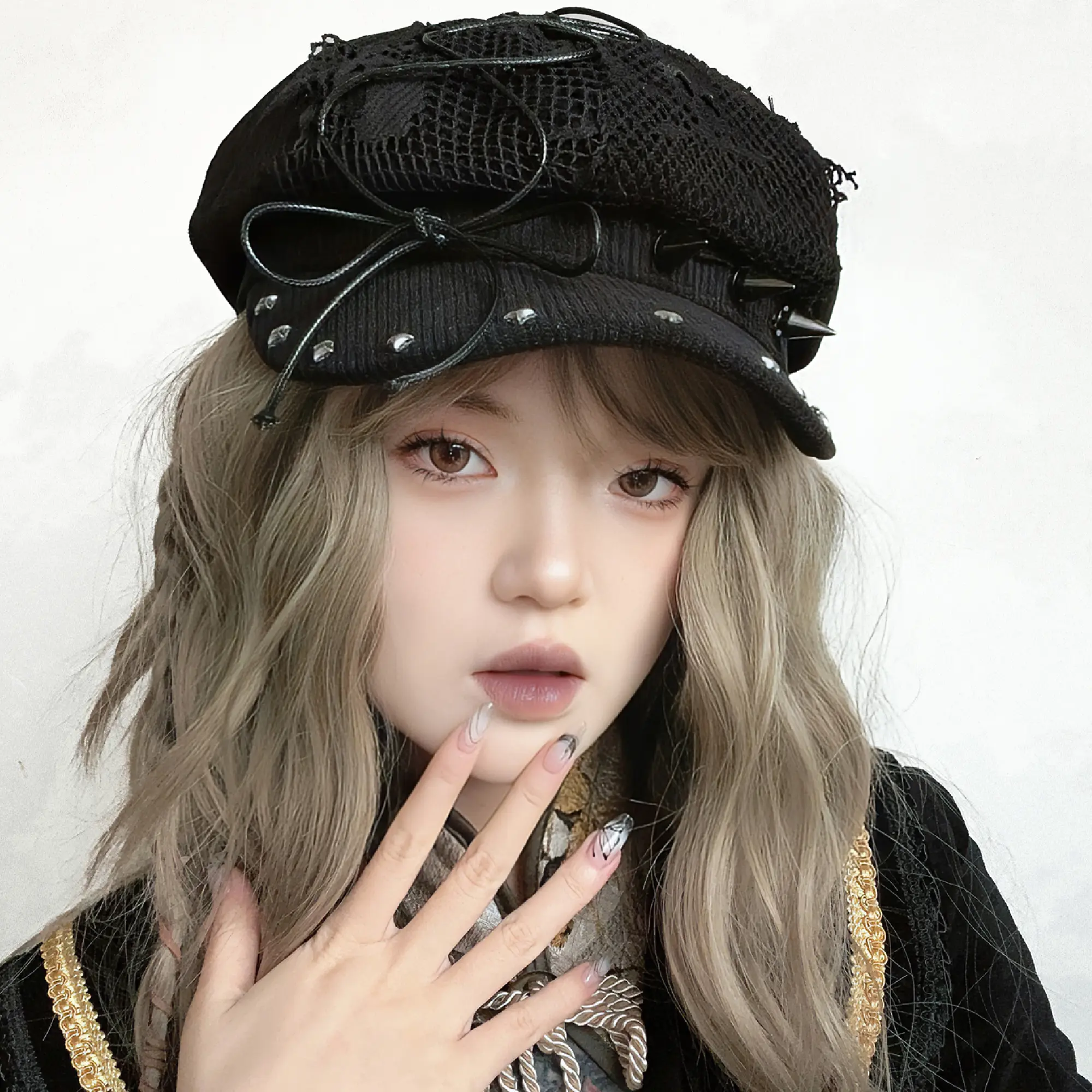 2025 NEW y2k Cotton and Linen Strawberry Bow Decorative Beret Women Summer Thin Soft Brim Large Version Octagonal Newsboy Cap