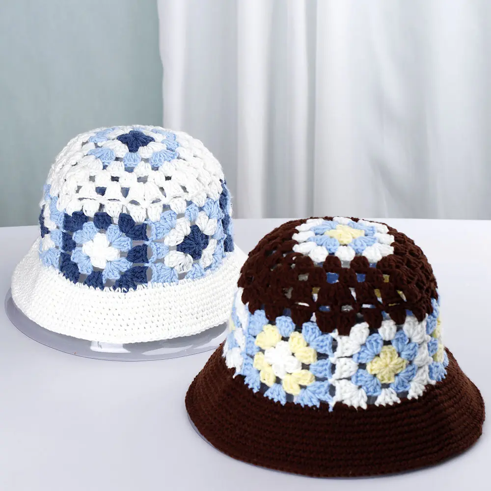 New Panama 2022 fashion brand sun hats pure cotton summer hat foldable sun Cap Hollow Crochet Knitting multicolor Bucket hat cap