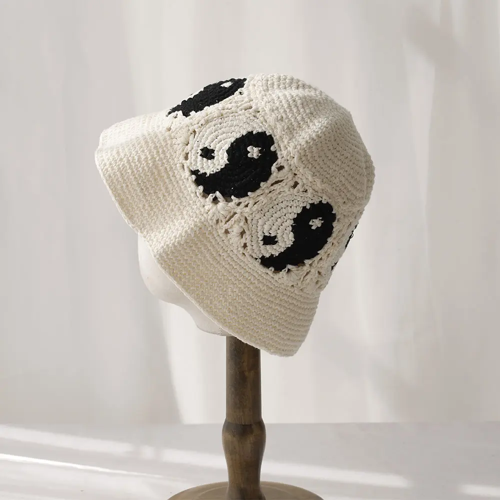 2025 Handmade eight-diagram-shaped appetizer style weaving knitted Cap Russian Women Luxury Panama fashion bucket hat