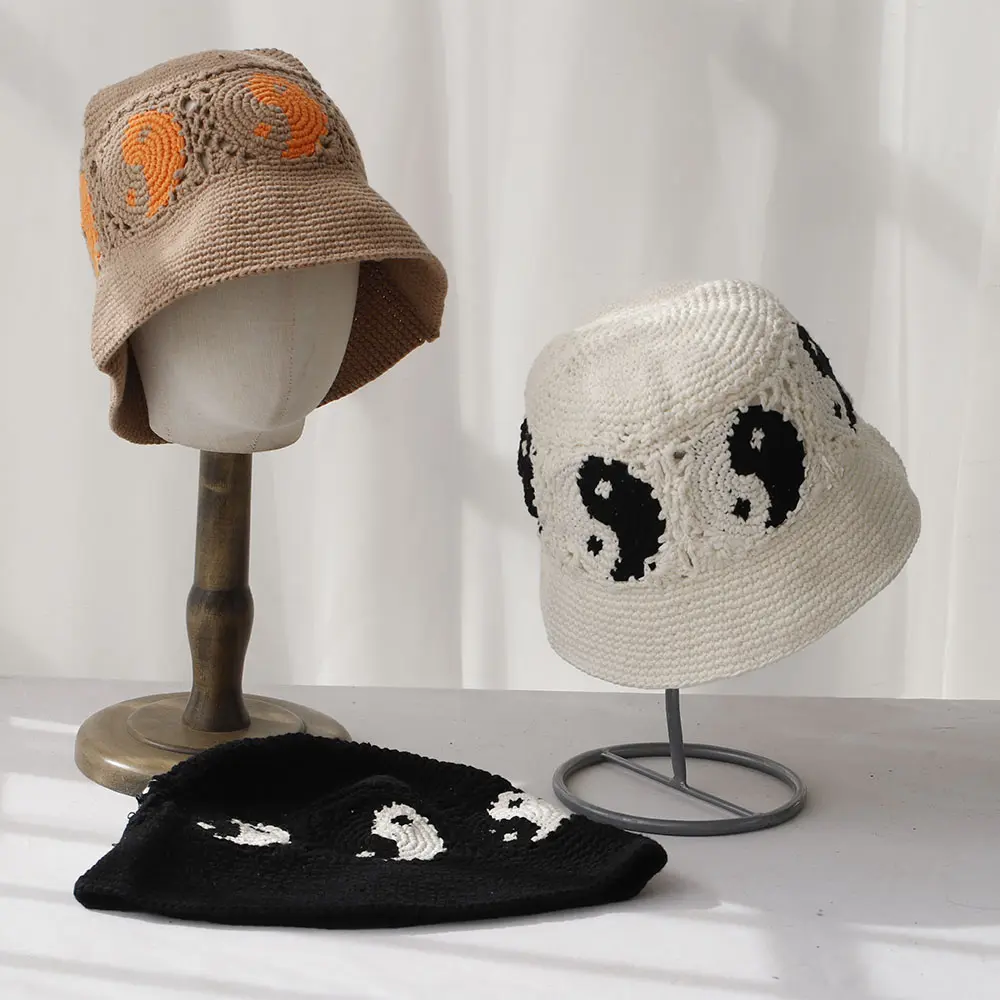 2025 Handmade eight-diagram-shaped appetizer style weaving knitted Cap Russian Women Luxury Panama fashion bucket hat