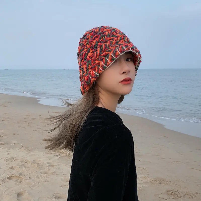 2020 New Winter Knitted Panama Hat Women Fashion colour Warm Breathable Bucket Hats Female Outdoor Basin Hat Sunscreen Sun Caps