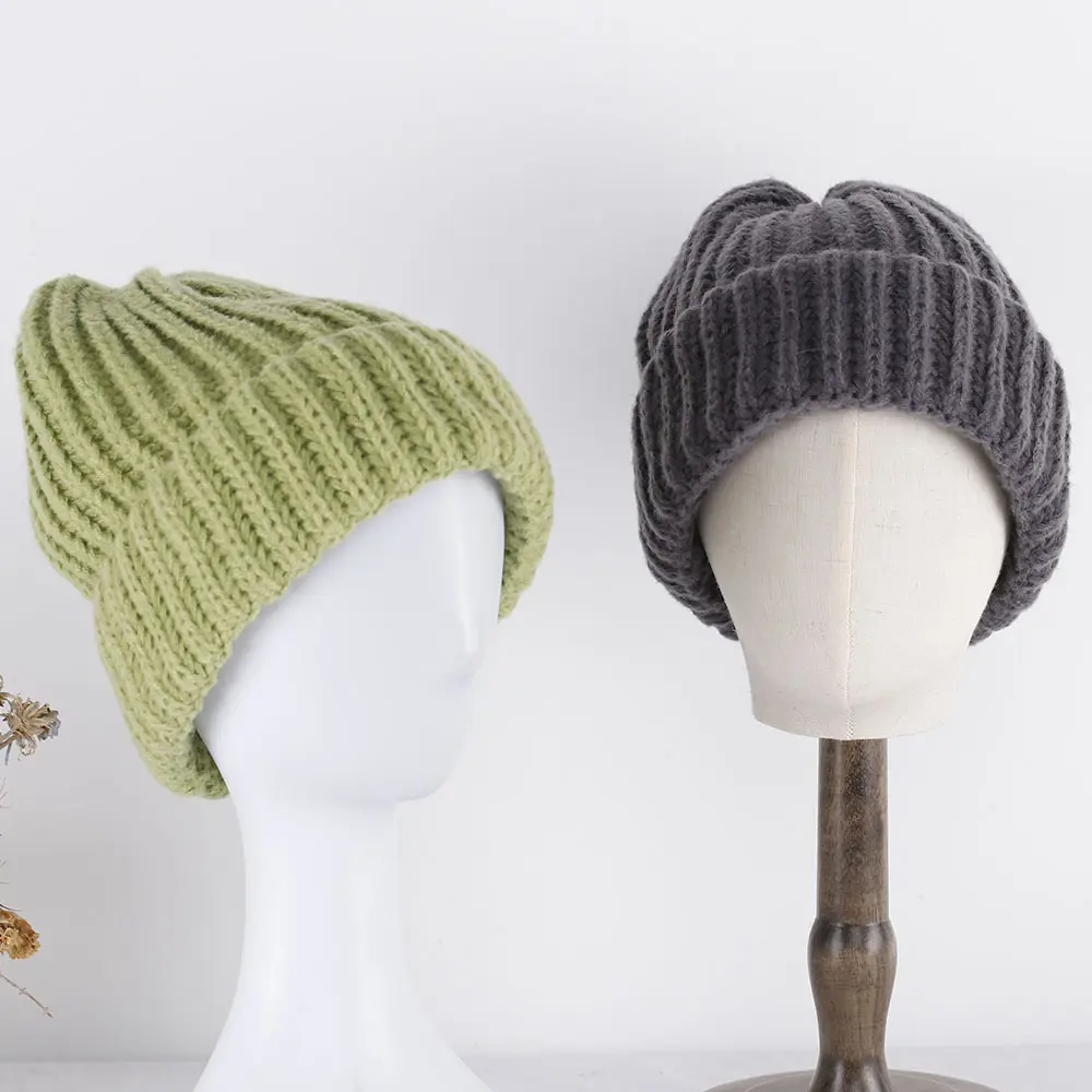 2023 Japanese hat gray Big caps Candy colored wool hat Knitted hat skiing cap Big hat Korean hat y2k warm hat Thick thread hat