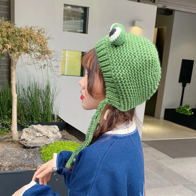 2020 women's hats winter with pompon Cute Frog Hat Crochet Large Knitted for girls Costume Beanie christmas fashion Hats Cap