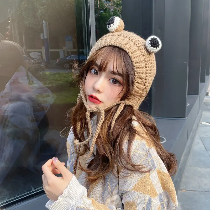 2020 women's hats winter with pompon Cute Frog Hat Crochet Large Knitted for girls Costume Beanie christmas fashion Hats Cap