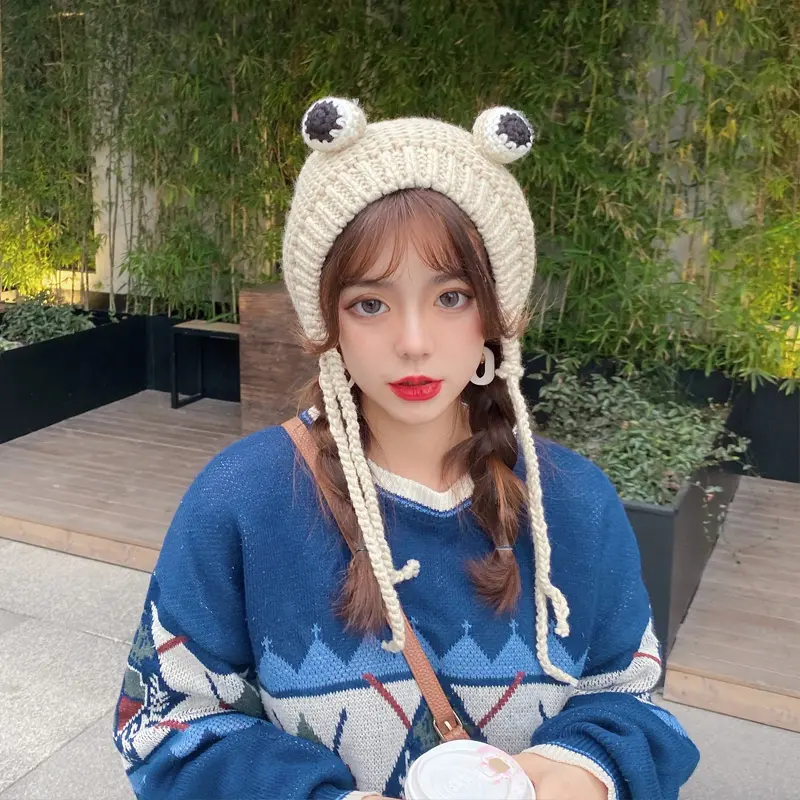 2020 women's hats winter with pompon Cute Frog Hat Crochet Large Knitted for girls Costume Beanie christmas fashion Hats Cap