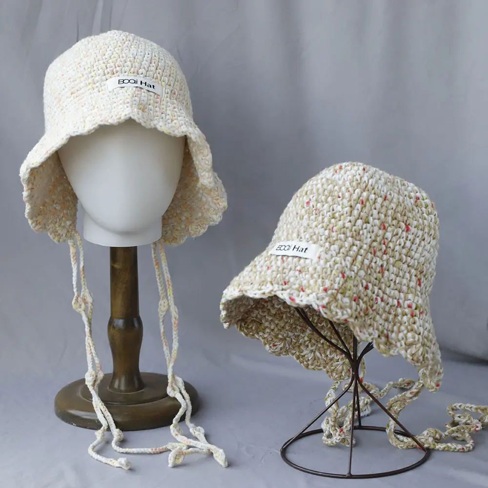 2025 new fashion Autumn Winter Colored Handmade Striped Knitted Bucket Hats Versatile Crochet Thick Women Fisherman Hats