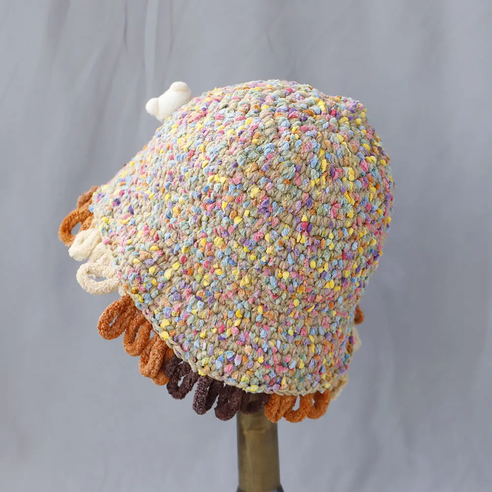 2025 Y2K Autumn Winter Colored Handmade Striped Knitted Bucket Hats Versatile Crochet Thick Women Fisherman Hats