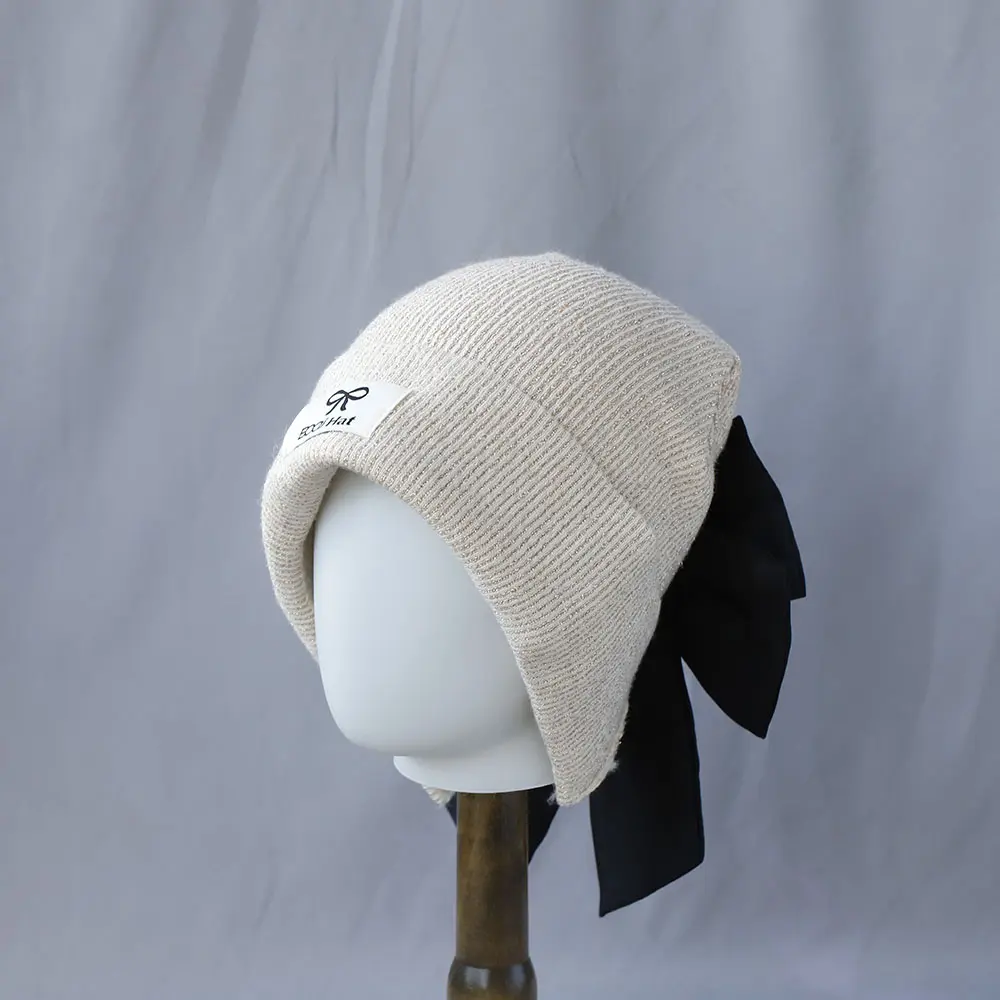 Ladies' BucketHat Korean Knitted Striped Verstaile Hollow Breathable bow Hat Beach Vacation Sunscreen Sunshade Hats For Girl