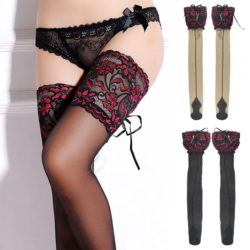 Sexy Stockings Women Thigh High Socks Sheer Lace Fishnet Stockings Hosiery Ladies Red Black White Hollow Out Mesh Stocking