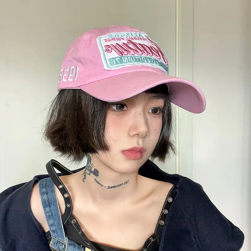 Pink Letter Baseball Caps for Women Fashion Hip Hop Cotton Peaked Hats Streetwear Girl Outdoor Sunscreen Hats