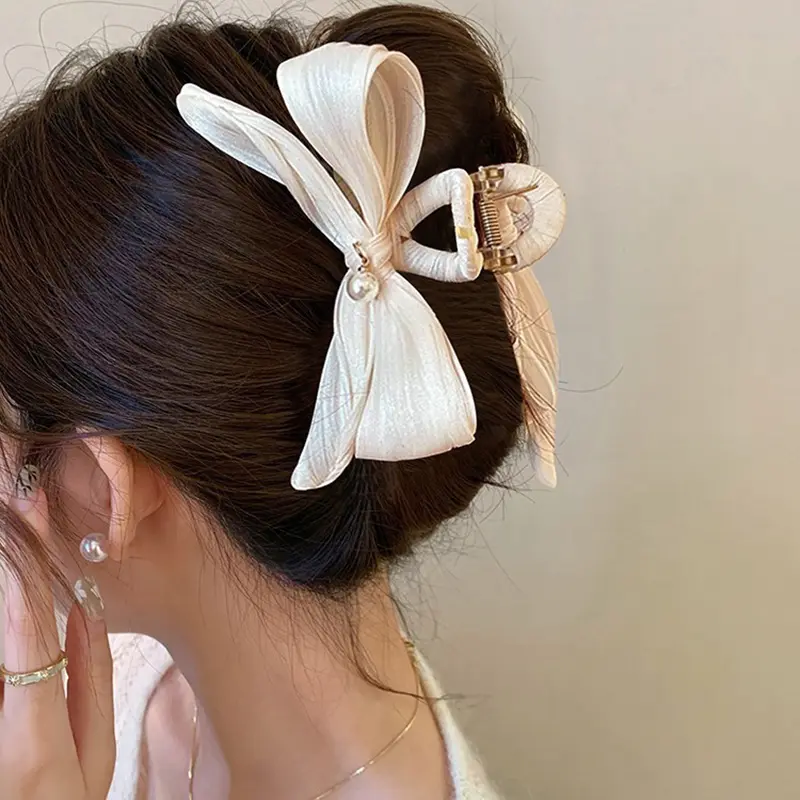 Elegant Big Bow Hair Claws for Women Lady Fashion Solid Color Large Shark Hair Clips Headdress for Girl Bowknot Hair Accessory