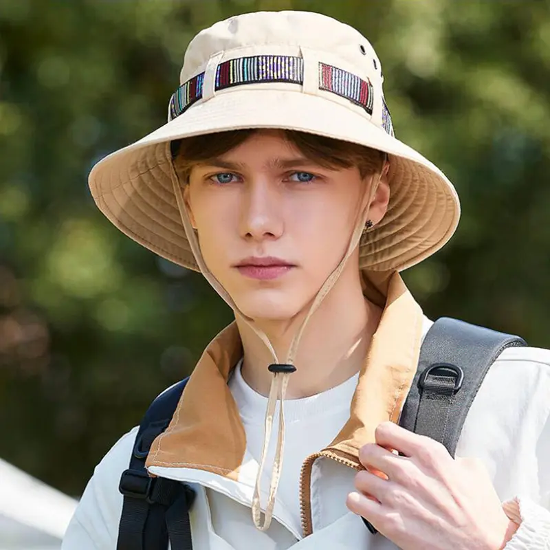 Outdoor Climbing Hats For Man Japanese Adjustable Western Cowsboy Fisherman Caps Women Wide Brim Travel Beach UV Protection Hats
