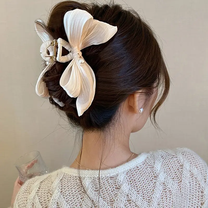 Elegant Big Bow Hair Claws for Women Lady Fashion Solid Color Large Shark Hair Clips Headdress for Girl Bowknot Hair Accessory