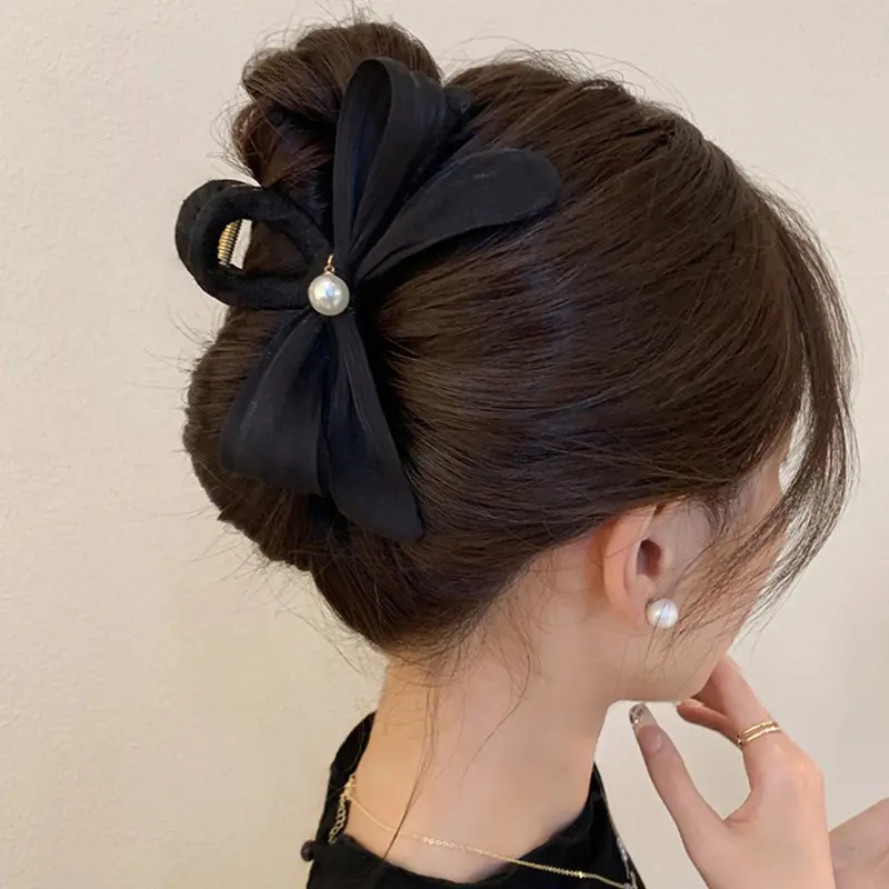 Elegant Big Bow Hair Claws for Women Lady Fashion Solid Color Large Shark Hair Clips Headdress for Girl Bowknot Hair Accessory