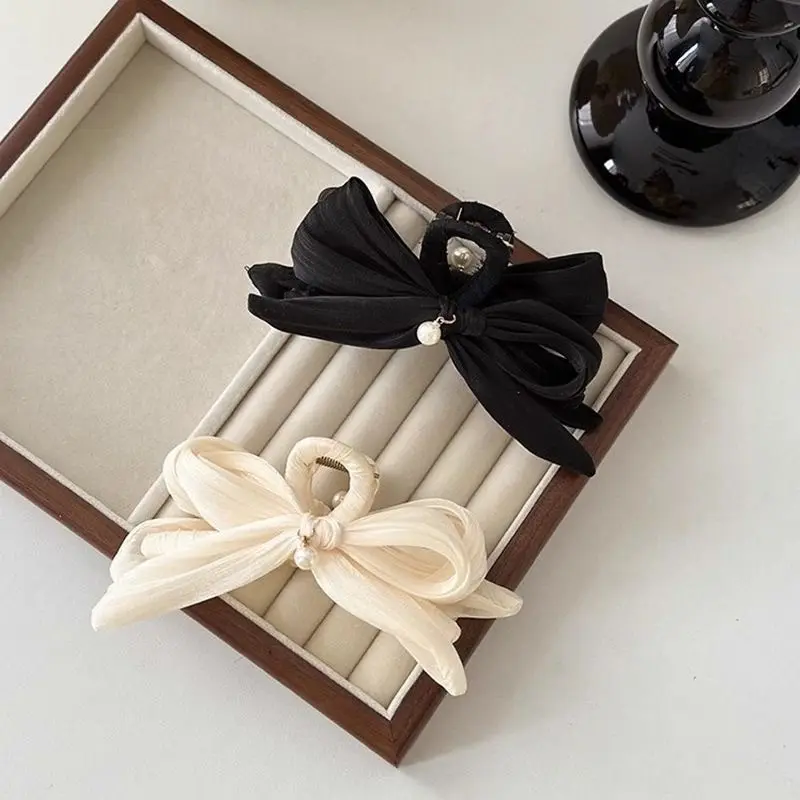 Elegant Big Bow Hair Claws for Women Lady Fashion Solid Color Large Shark Hair Clips Headdress for Girl Bowknot Hair Accessory