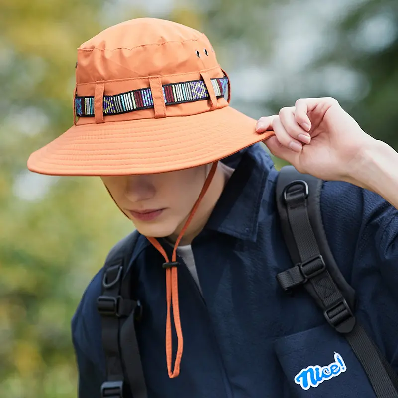 Outdoor Climbing Hats For Man Japanese Adjustable Western Cowsboy Fisherman Caps Women Wide Brim Travel Beach UV Protection Hats