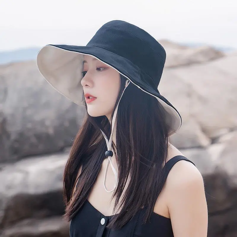 Double Sided Wear Bucket Hats for Women Summer Wide Brim Flodable Fisherman Caps Outdoor Girl Anti-UV Sunscreen Basin Caps