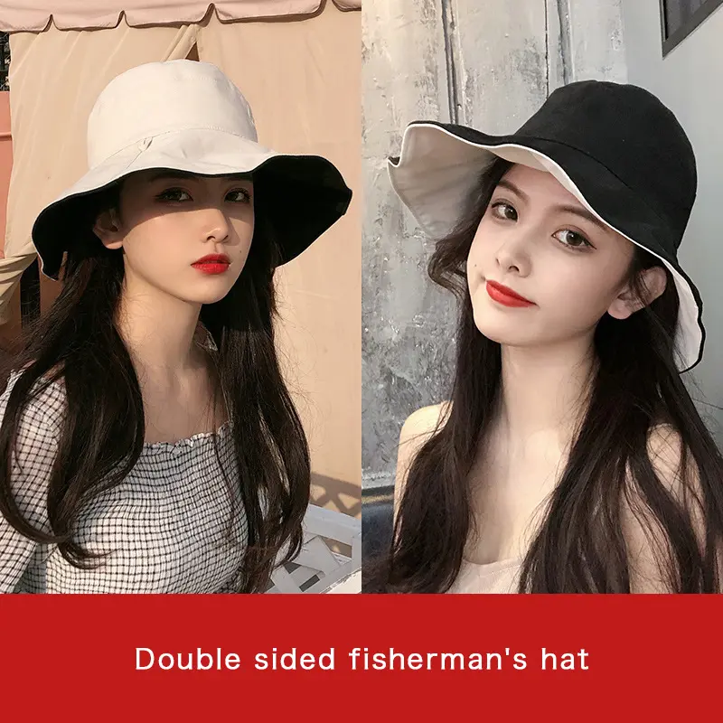 Double Sided Wear Bucket Hats for Women Summer Wide Brim Flodable Fisherman Caps Outdoor Girl Anti-UV Sunscreen Basin Caps