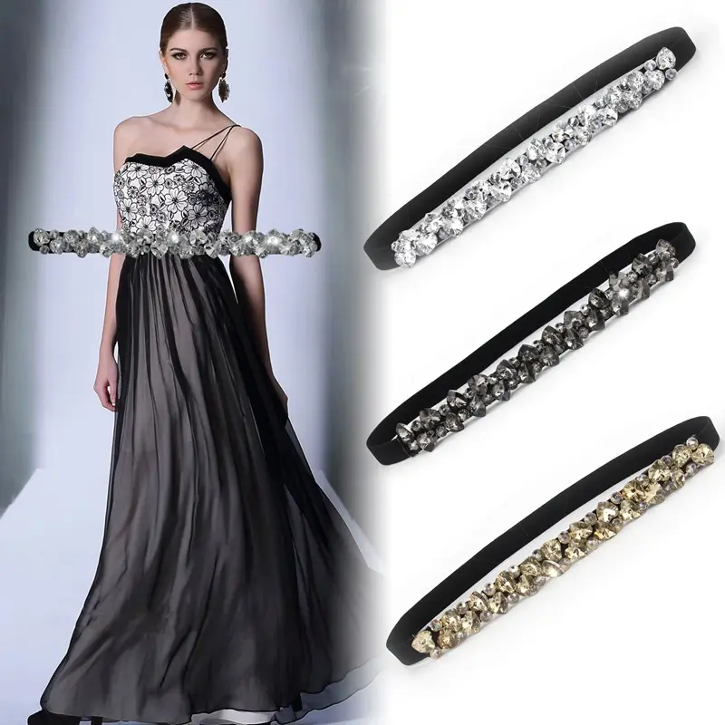 Fashion Rhinestone Crystal Belts For Women Black Gold Luxury Waist Belts Lady Female Dress Shirt Decorative Straps