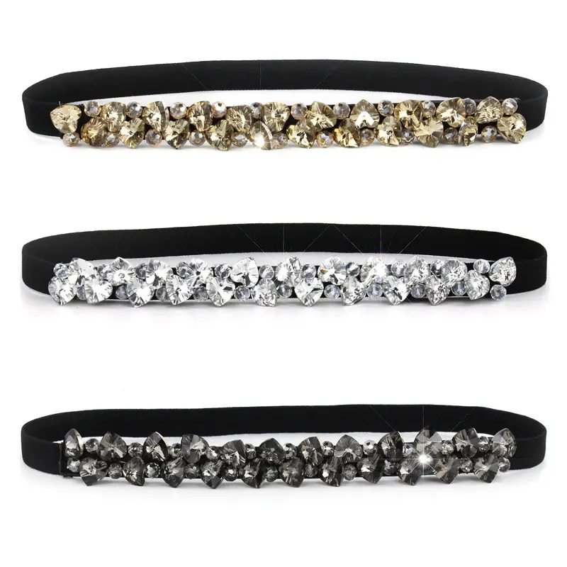 Fashion Rhinestone Crystal Belts For Women Black Gold Luxury Waist Belts Lady Female Dress Shirt Decorative Straps